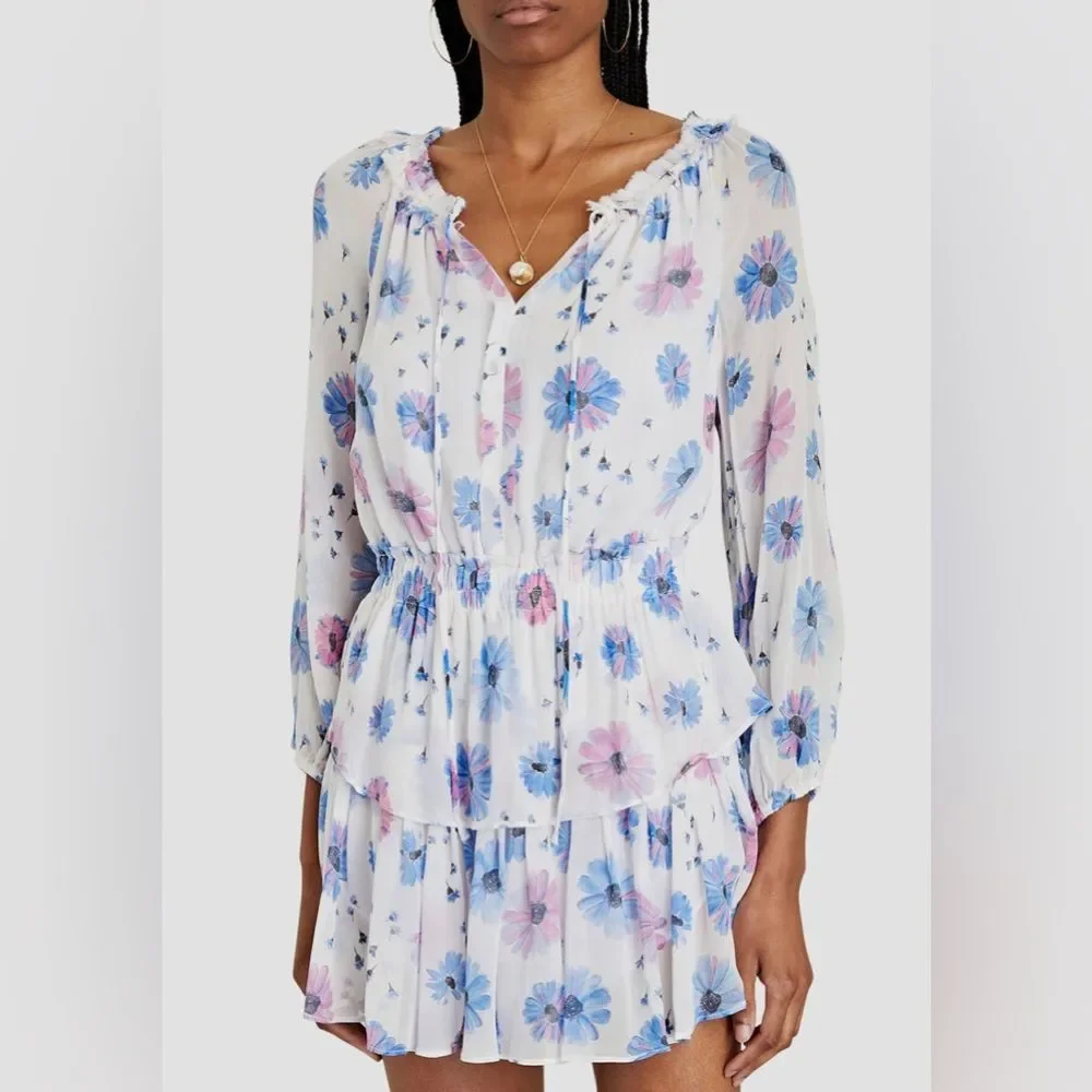 (60% OFF) NWT LOVESHACKFANCY Popover Floral Chiffon Mini Dress Small MSRP $589 - Picture 2 of 9